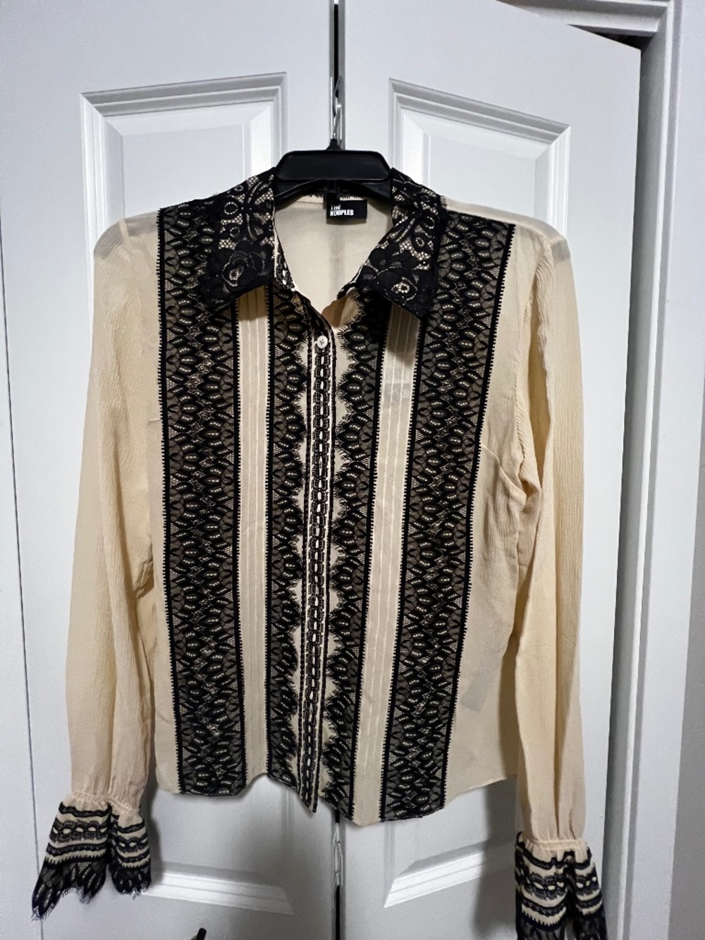 The Kooples Cream Black Lace Blouse NWT Size Med